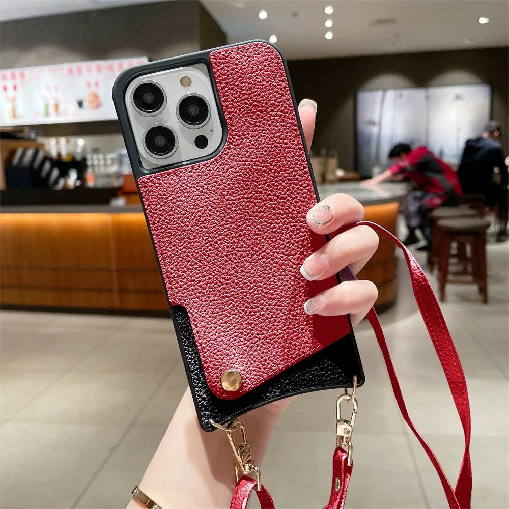 Crossbody Wallet Case for iPhone 17 Air 16 15 14 13 Pro Max | Leather Card Holder