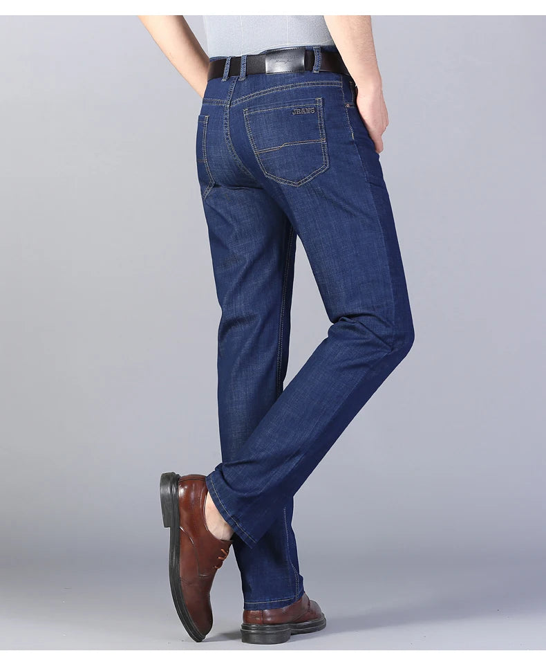 Summer Elastic Men's Jeans | Fashion Business Straight Stretch Denim