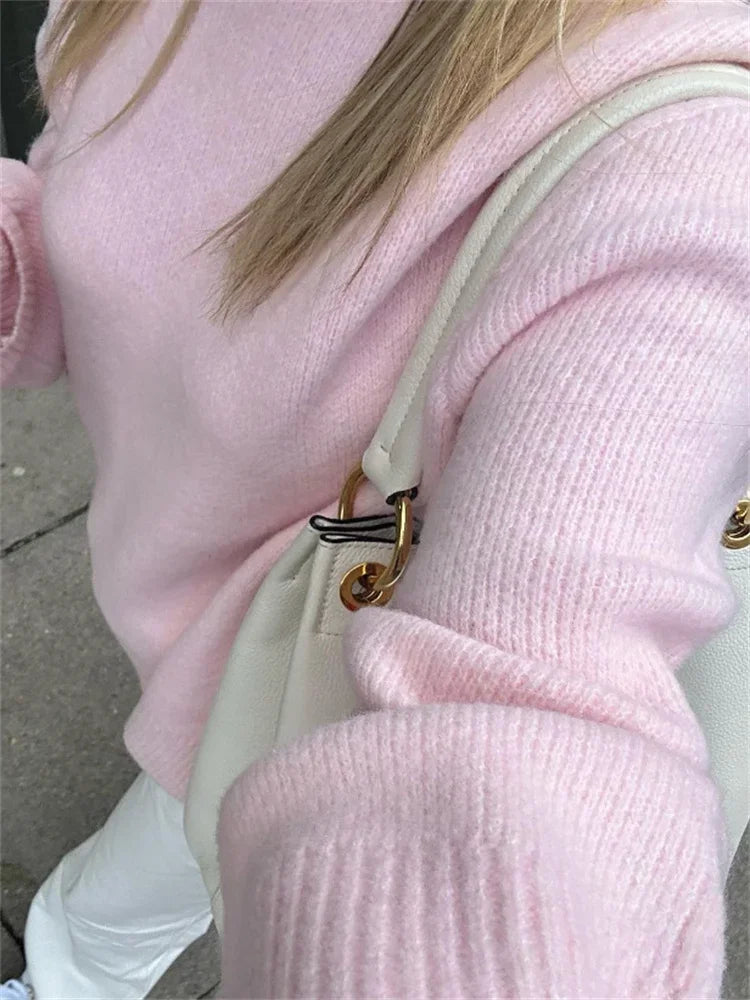 Damen Langarm Pullover Lockerer Patchwork Süßer Y2K Strickpullover