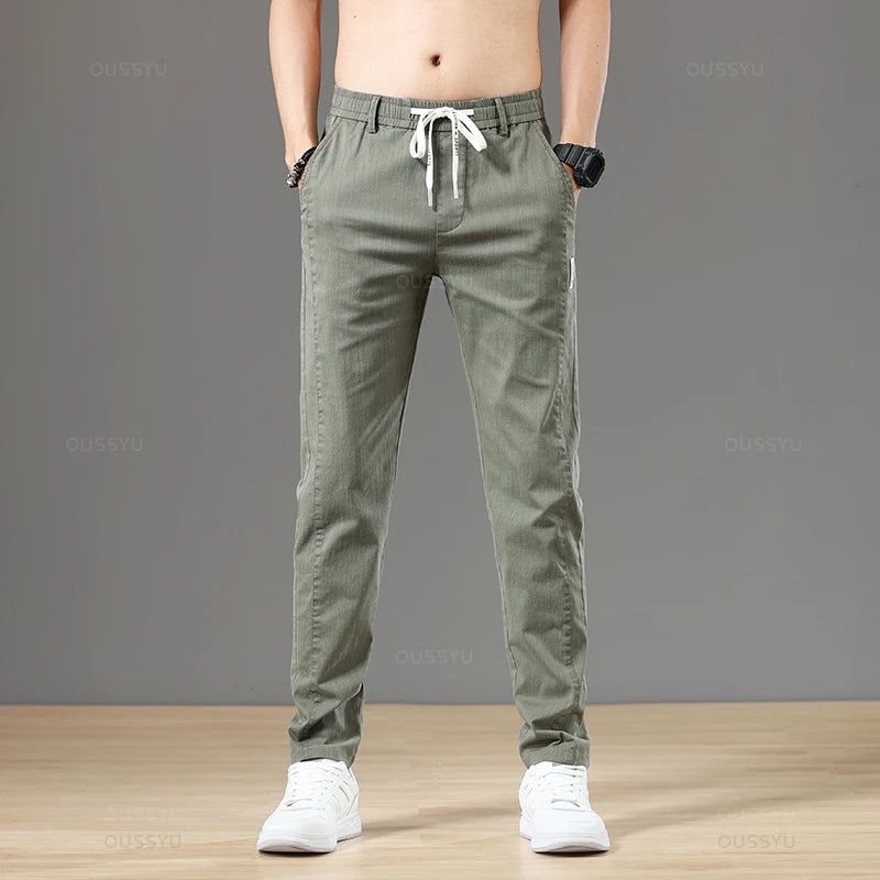 Men’s Classic Cotton Autumn Pants – Elastic Drawstring Waist Jogging Trousers