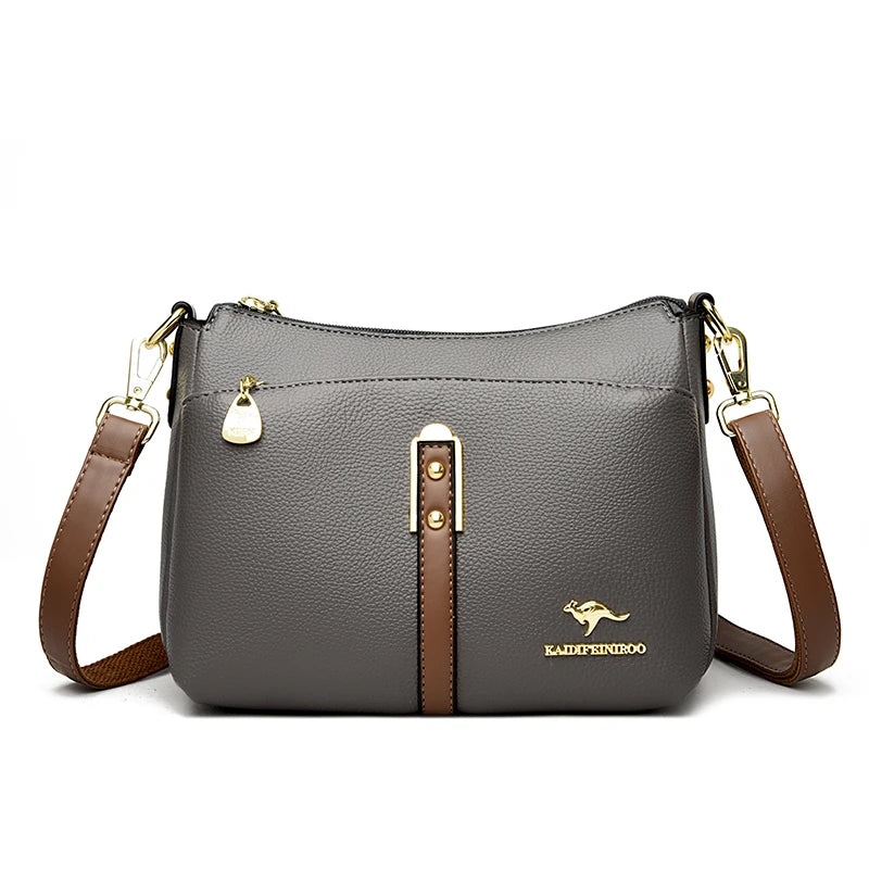Designer-Schultertasche aus weichem Premium-Leder mit drei Fächern