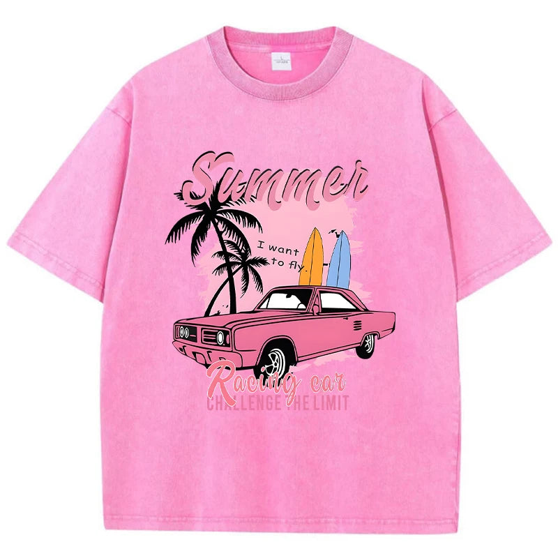 Racing Car Challenge Baumwoll-Used-T-Shirt | Vintage-Grafik-T-Shirt für Damen