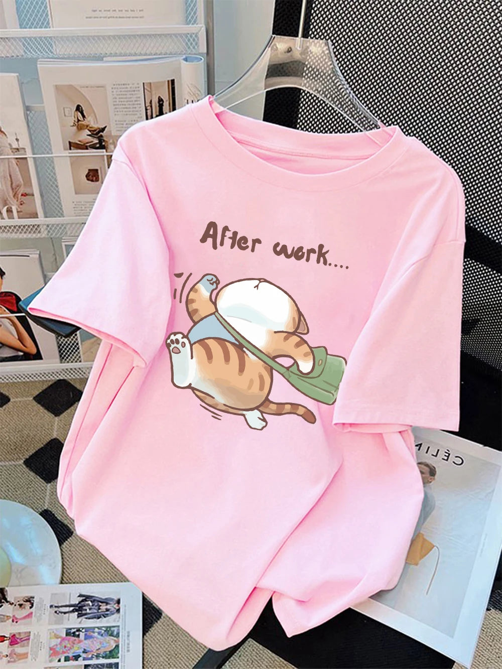The "Always Tired" Cat Women's Tee: 100% Cotton Loose Fit Top with Minimalist Sleeping Cat Print