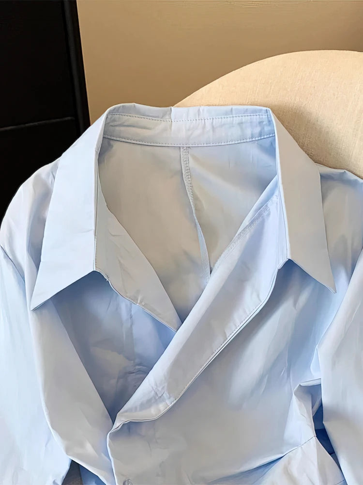 Women Designer Irregular Long sleeve Shirt, Elegant Casual Work Wear Shirt