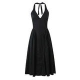 The "Aura Cotton" Midi: A Daring Backless Halter with a Seductive Low-Waist A-Line Flare
