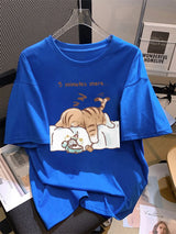 The "Always Tired" Cat Women's Tee: 100% Cotton Loose Fit Top with Minimalist Sleeping Cat Print