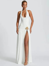 The "Ultraviolet" 2-Piece Set: A Seductive Halter Bodysuit Paired with a High-Waist Ruched Maxi Skirt