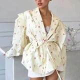 Damenmode-Blazer – Eleganter Schnür-Loose-Mantel, lässige Patchwork-Pendlerjacke