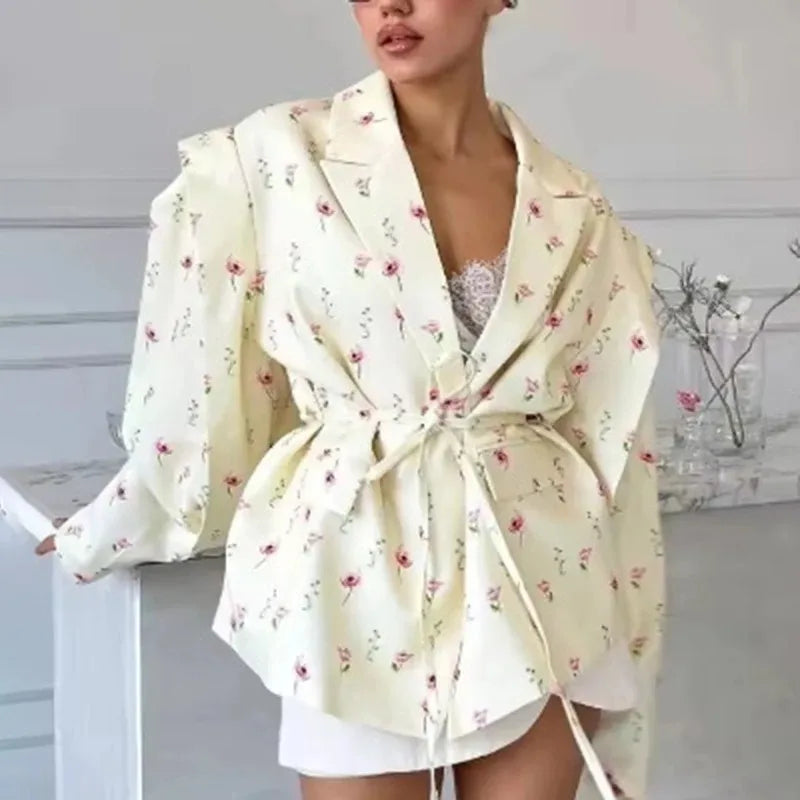 Damenmode-Blazer – Eleganter Schnür-Loose-Mantel, lässige Patchwork-Pendlerjacke