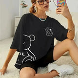 Kawaii OK Teddybär Baumwoll-T-Shirt | Süßes Grafik-T-Shirt für Damen