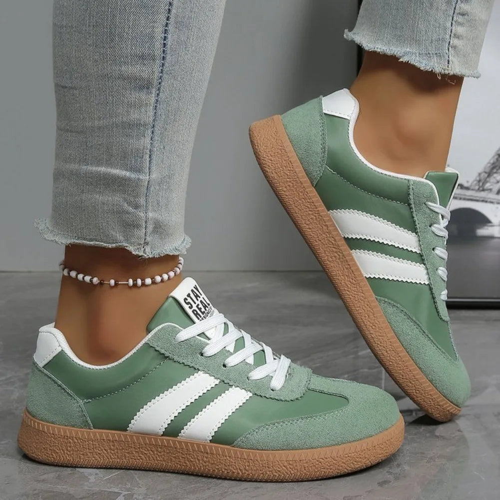 Ultraleichte Damenmode-Sneaker – Atmungsaktive gestreifte Schnür-Sportschuhe