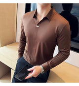 Men’s High Elastic V-neck POLO Shirt – Non-marking Seamless Long Sleeve T-shirt
