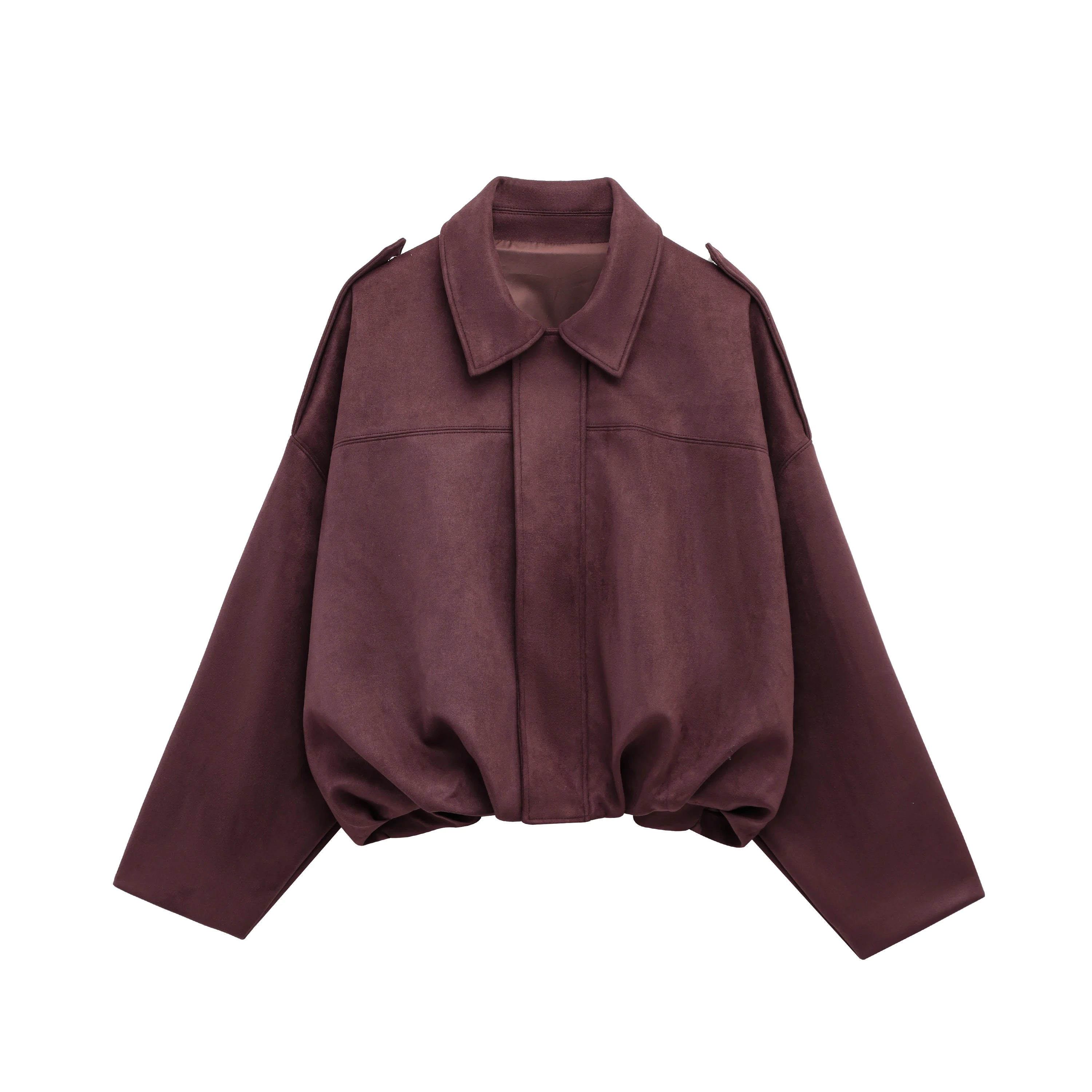 High Street Fashion Suede Bomber Coat - Lapel Long Sleeve Winter Jacket