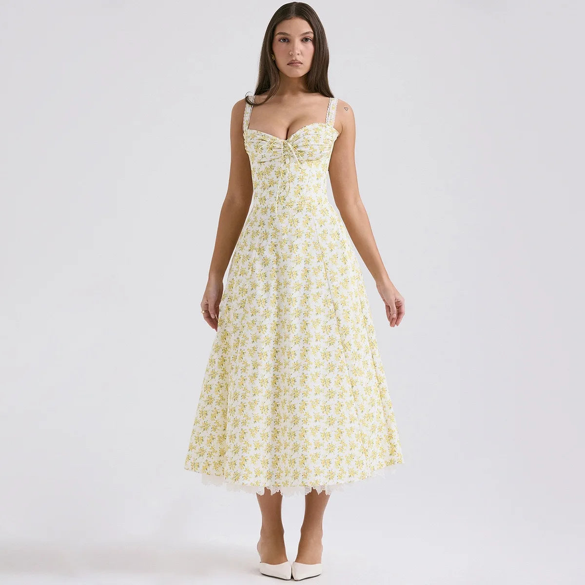 Women's Elegant Floral Print Corset Dress