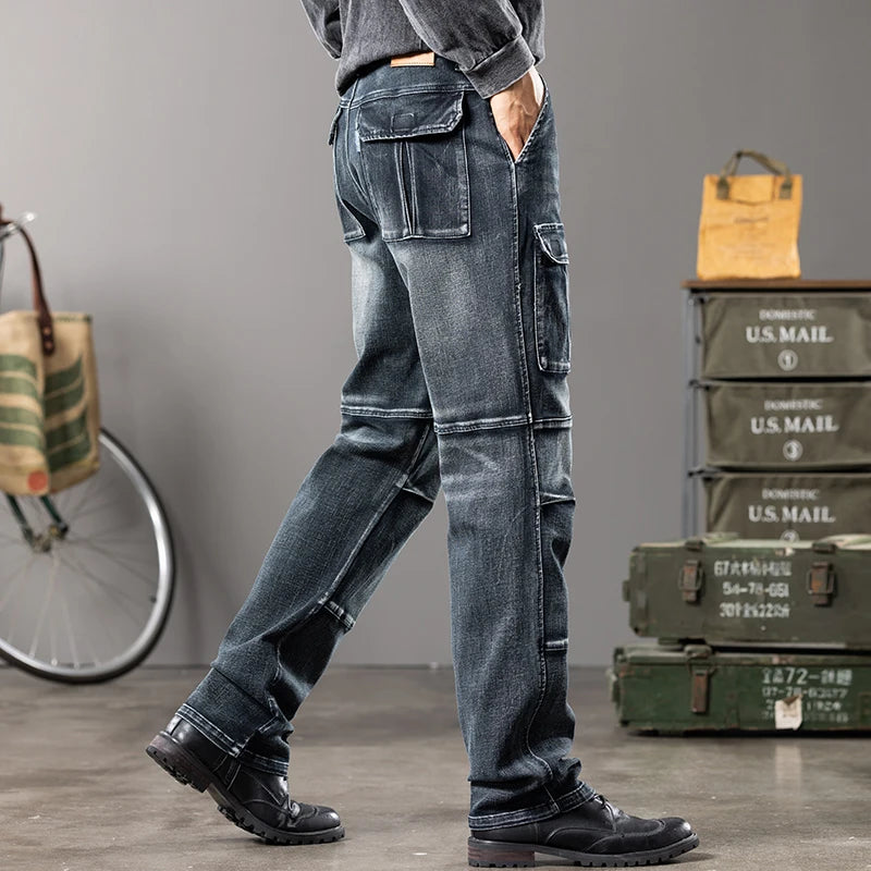 Herren Outdoor Weite Hosenbeine Arbeitsjeans | Multi-Pocket Straight Fit Denim