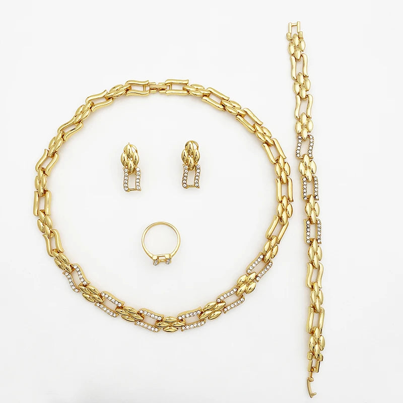 Elegant Cuban Link Necklace & Matching Earrings – Bold Bridal Wedding Jewelry Ensemble