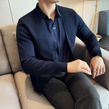 Men’s Autumn Fake 2-Piece Knitted Cardigan – Traceless Shirt Collar Spliced Pullover
