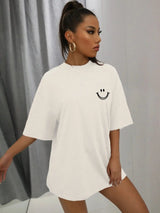 Damen Oversized Baumwoll Streetwear Top mit auffälligem Smile-Motiv