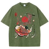 Ramen Nudeln gewaschenes Baumwoll-T-Shirt | Harajuku Grafik-T-Shirt für Damen