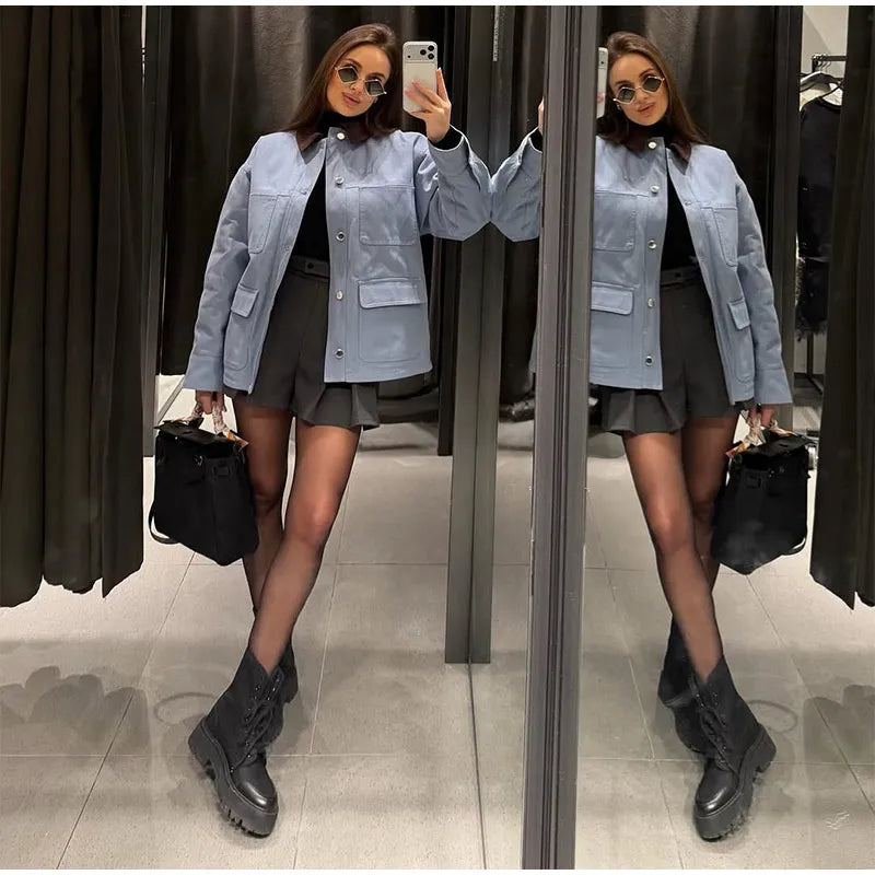 Freizeit-Jacke für Damen | Urbaner Kurzmantel mit Revers im Loose Fit