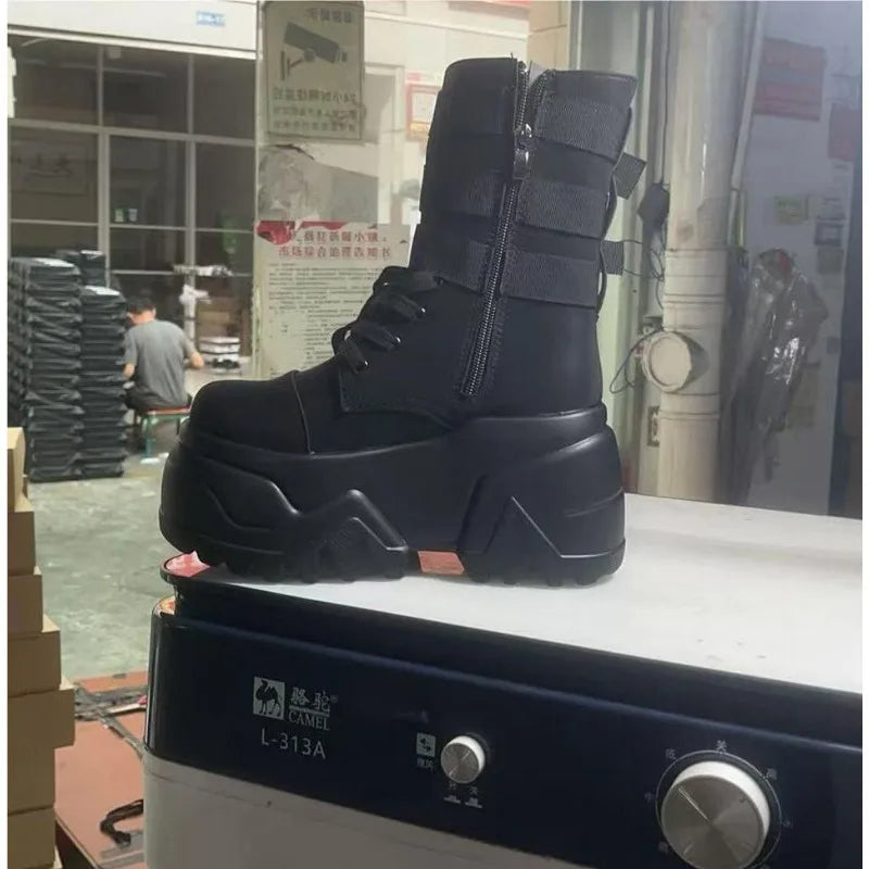Women’s 9cm Chunky Platform Punk Wedge Ankle Booties