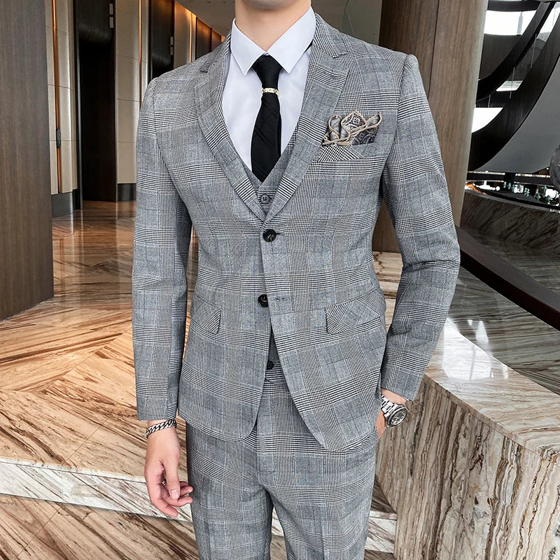 The "Heritage Grey" Houndstooth 3-Piece Suit – Luxury Plaid Edition – Tailored Jacket, Vest & Trousers