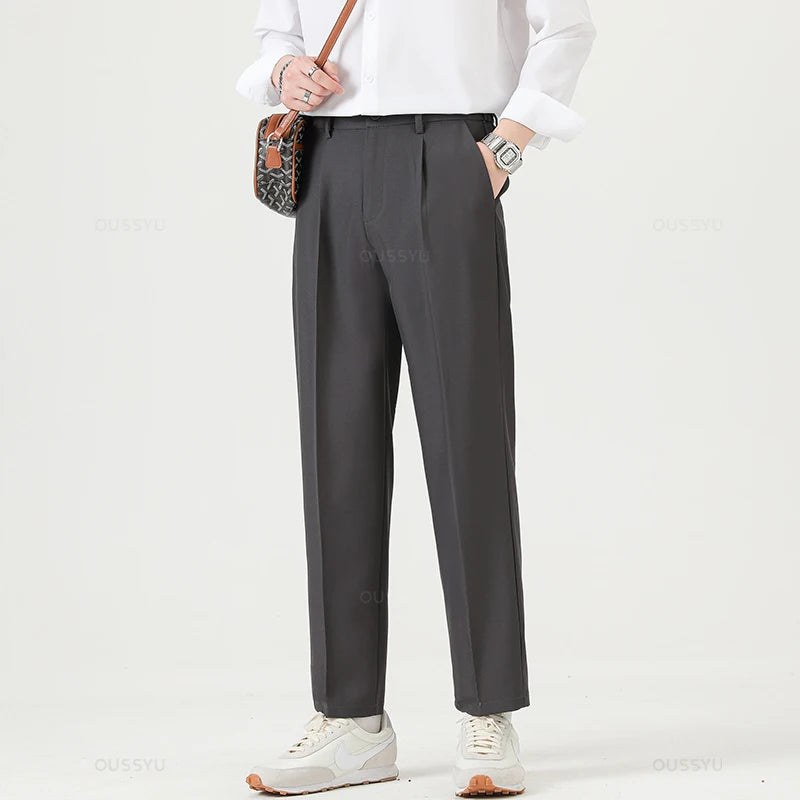 Men’s Smooth Business Suit Pants – Formal Work Trousers, Slim Fit Ankle & Full Length Slacks