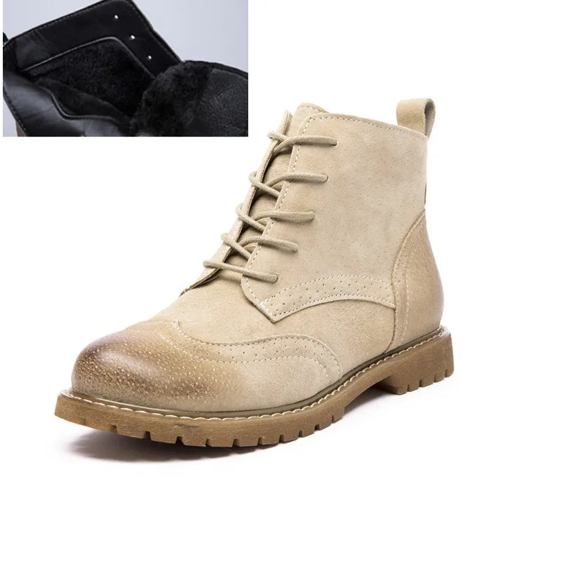 Damen Stiefeletten aus echtem Leder – Retro-Stiefeletten aus Wildleder im britischen Stil