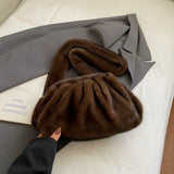 Women’s Soft Faux Fur Cloud Bag – Wrinkled Small Shoulder Bag