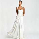 Women’s Solid Square Neck Pleated Sling Dress