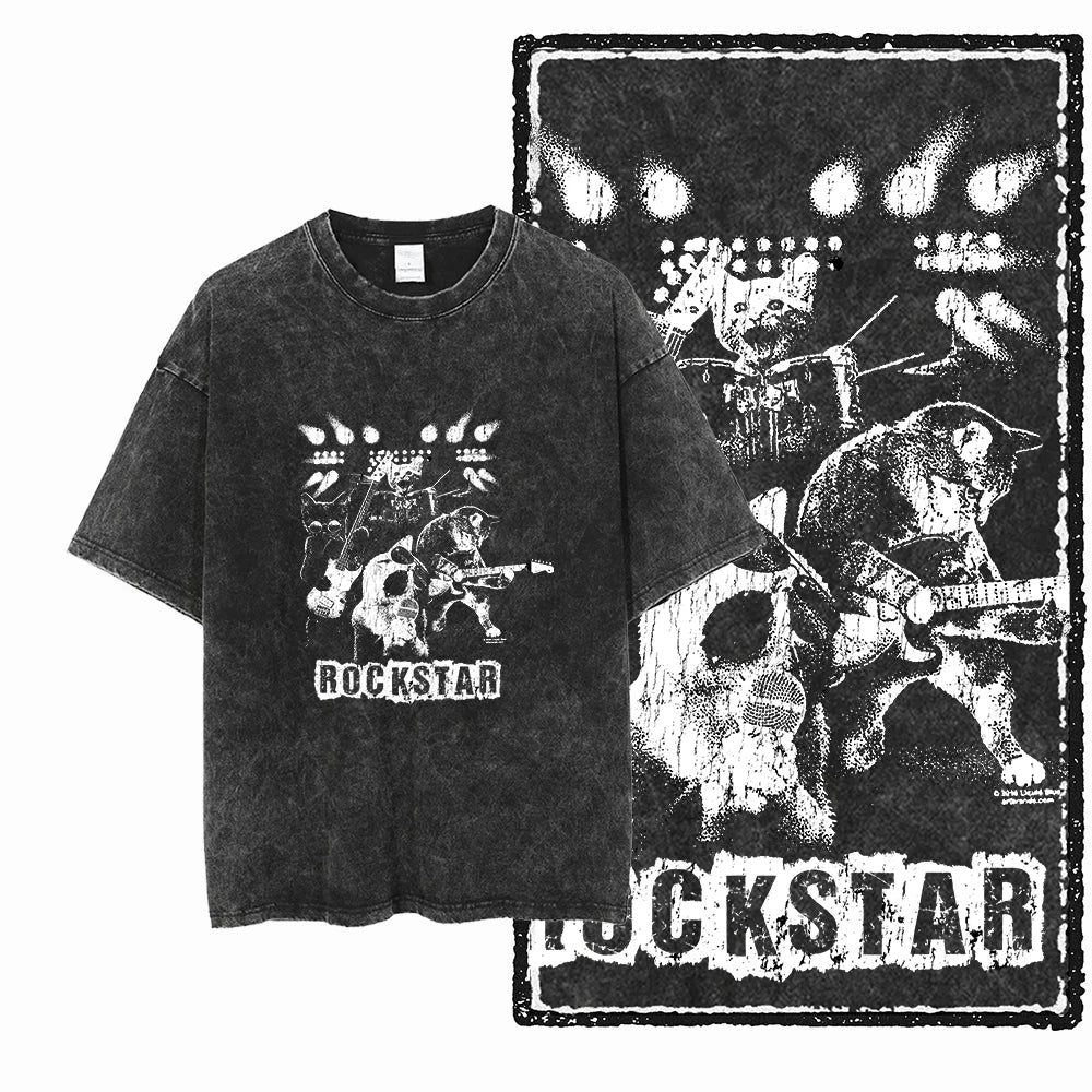 Acid Washed Cat Graphic T-Shirt | Unisex Exclusive Streetwear Tee