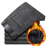 Herren Warme Winterjeans – Schmale, gerade geschnittene Jeans mit Fleecefutter