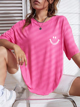 Damen Oversized Baumwoll Streetwear Top mit auffälligem Smile-Motiv