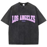 Damen-Top aus ausgewaschener Baumwolle mit Vintage Los Angeles-Grafik