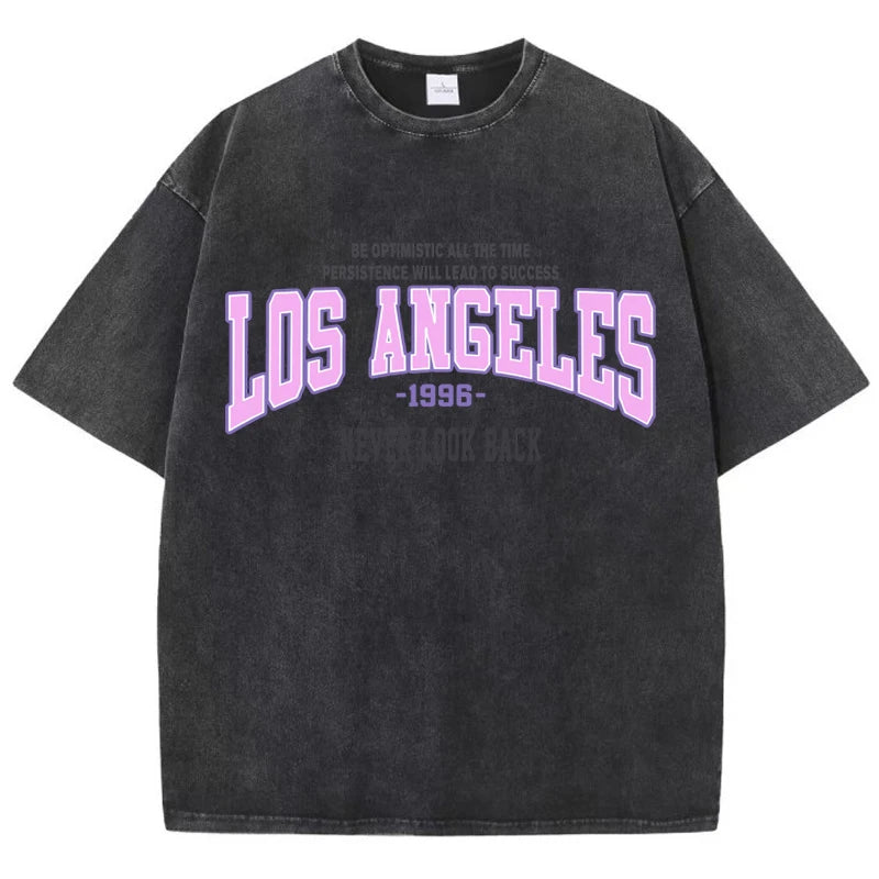 Damen-Top aus ausgewaschener Baumwolle mit Vintage Los Angeles-Grafik