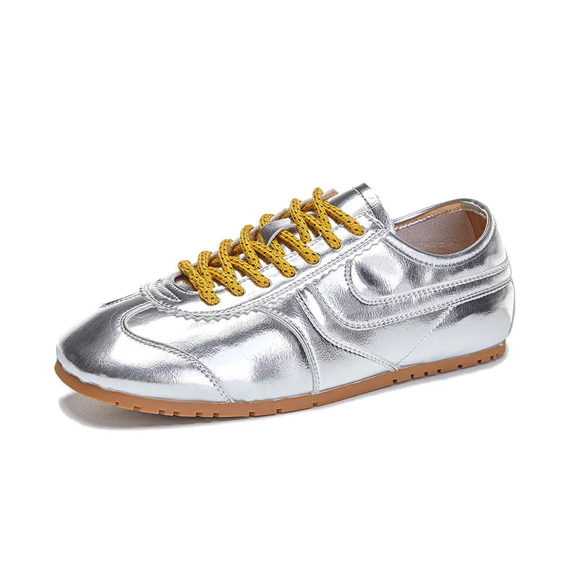Damen Turnschuhe aus echtem Leder – Retro-Flach-Sneaker, Schnürschuhe im „Forrest Gump“-Stil