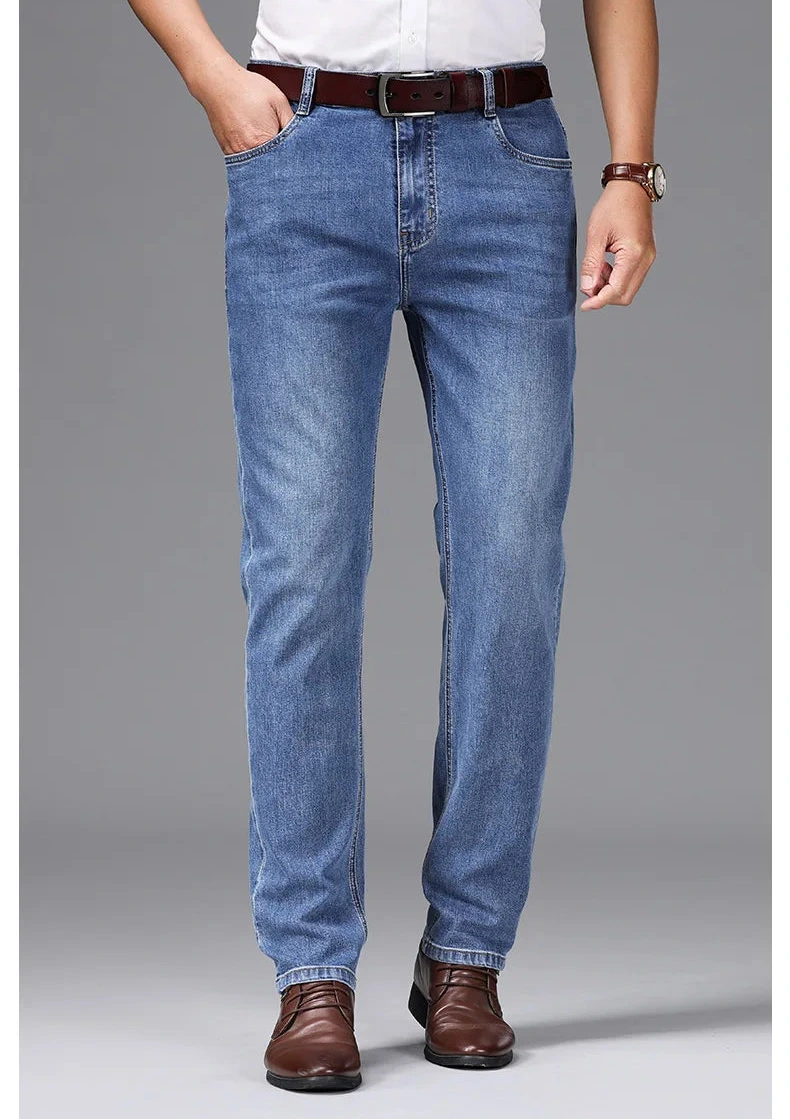 Herren Graublaue Ausgefranste Dünne Jeans | Klassischer Stil Business Fashion Denim