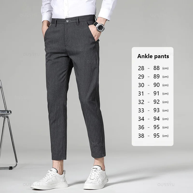 Men’s High-Quality Plaid & Stripe Trousers – Business Formal Suit Pants, Ankle & Full Length Straight Slacks