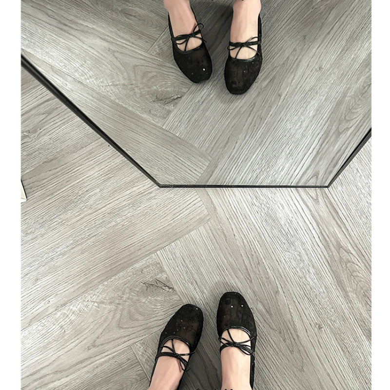 Damen Mary Jane Ballerinas – Atmungsaktive Schmetterlingsknoten Fashion-Schuhe