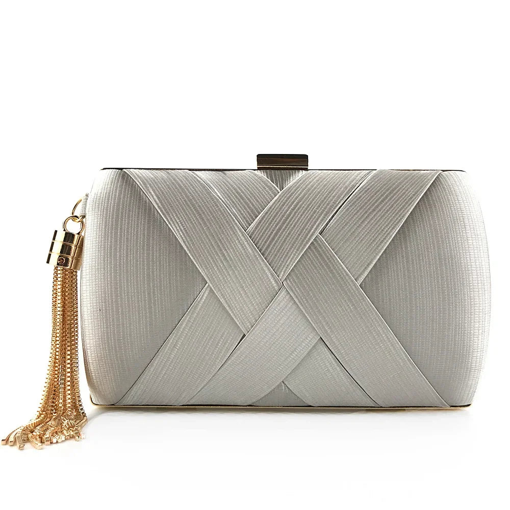 Stylish Silk Bridal Party Purse | Luxury Golden Tassel Evening Handbag