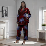 Afrikanisches zweiteiliges Set für Damen mit goldenem Knopf, Broschen-Blazer und Knöchelhose