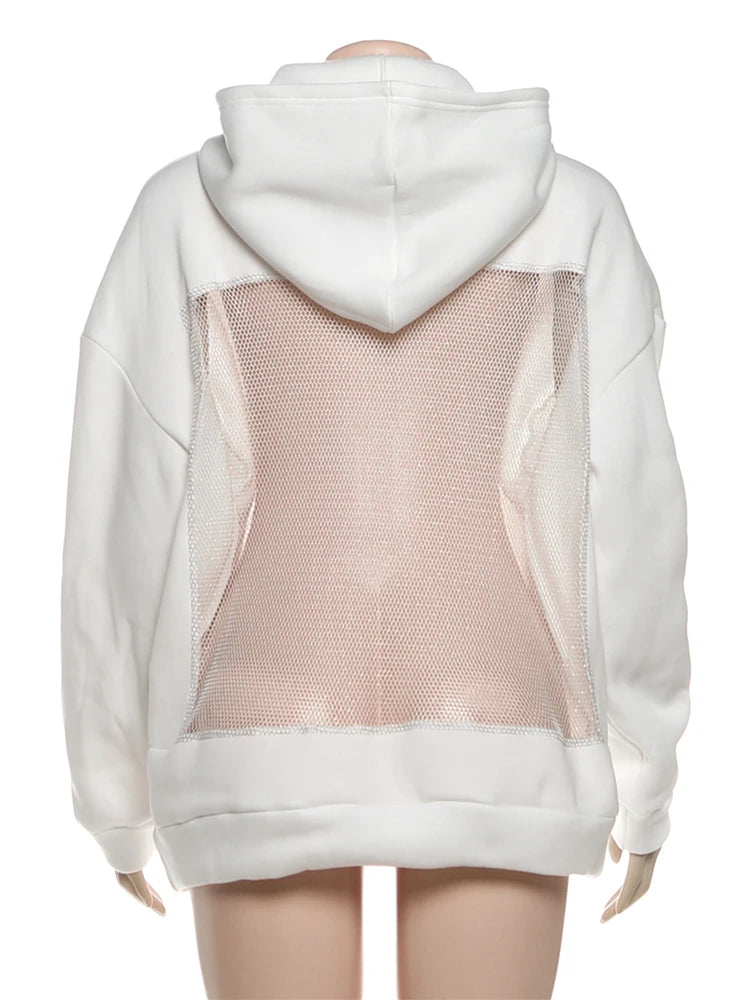 Sexy Backless Hooded Sweatshirt – Glitter Mesh Patchwork Pullover, Autumn Chic Harajuku Streetwear
