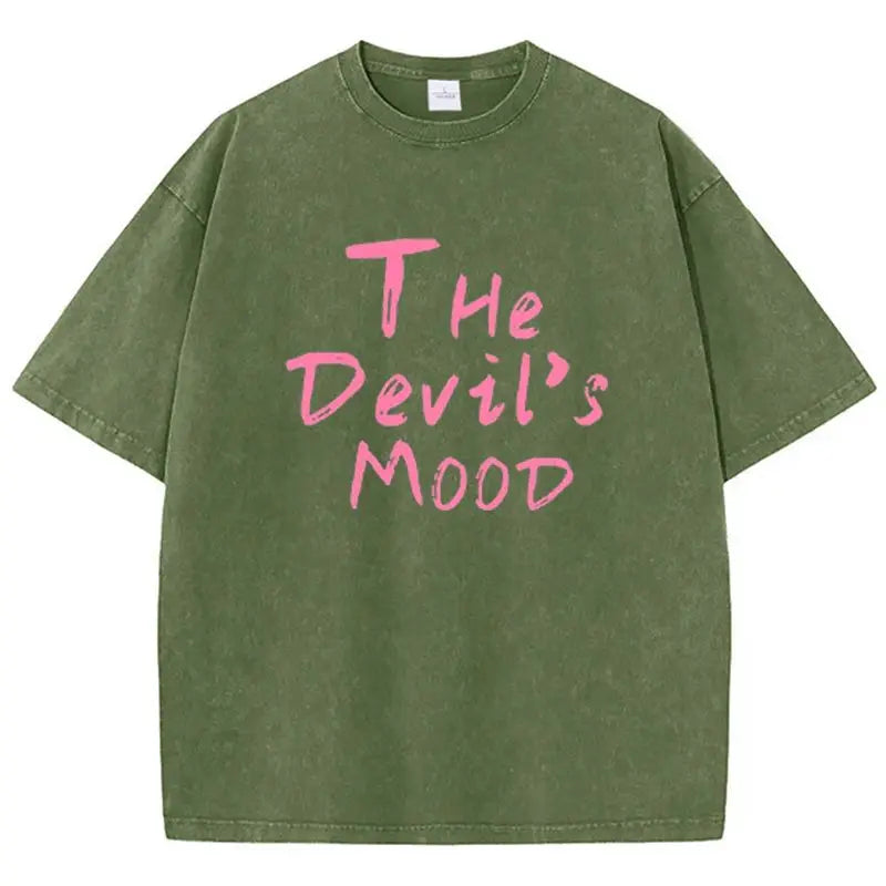 Damen Oversized Washed Cotton Top mit dunklem ästhetischem Letter Print