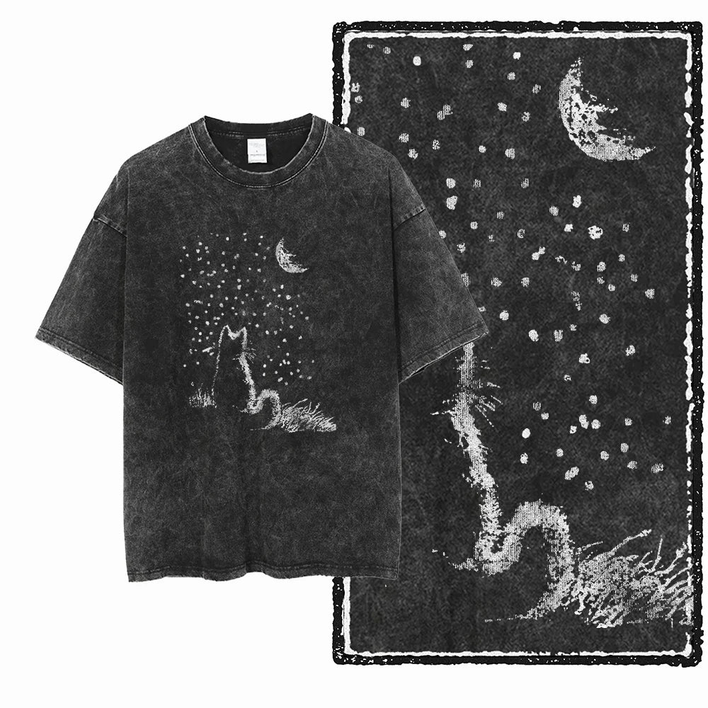 Acid Washed Cat Graphic T-Shirt | Unisex Exclusive Streetwear Tee