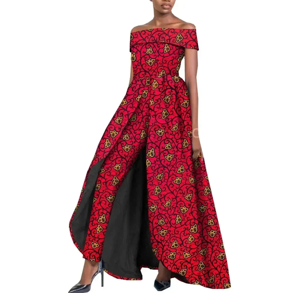 High-Split Long Dress and Ankara Pants, Traditional Dashiki Wax Print Outfit