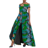 High-Split Long Dress and Ankara Pants, Traditional Dashiki Wax Print Outfit