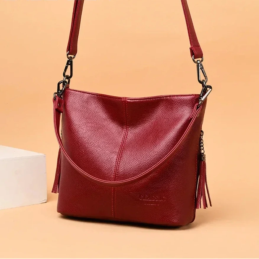 Luxuriöse Quasten-Leder-Umhängetasche | Hochwertige Damen-Beuteltasche