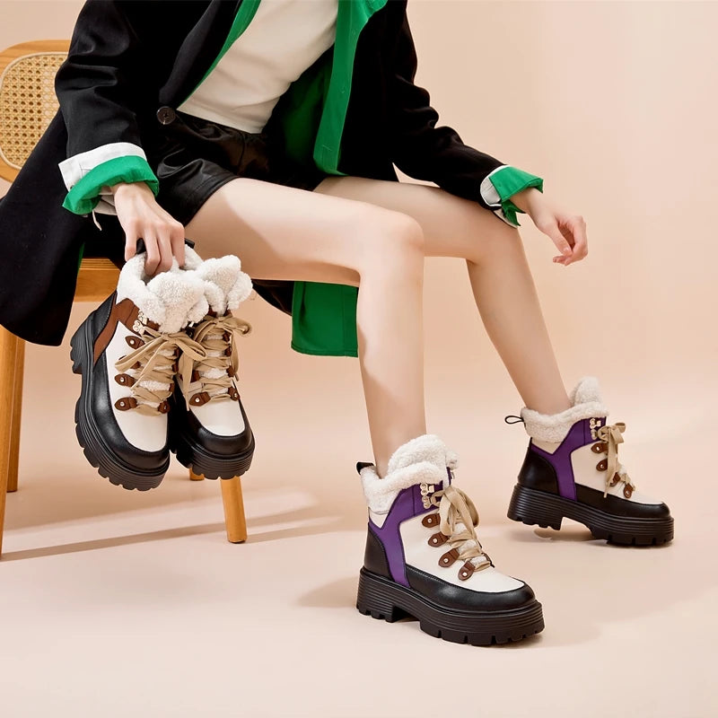 Women’s Real Leather Snow Boots – Warm Winter Ankle Boots
