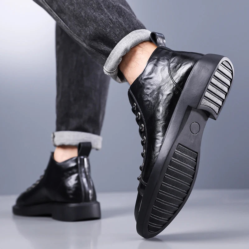 Herren handgefertigte Leder Loafer Stiefel Mode Ethno-Stil Freizeitschuhe Bequem Leicht Atmungsaktiv Herrenstiefel