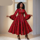 Das Maxi-Kleid "Aura": Kühnes afrikanisches Print-Kleid mit dramatischen ausgestellten Ärmeln